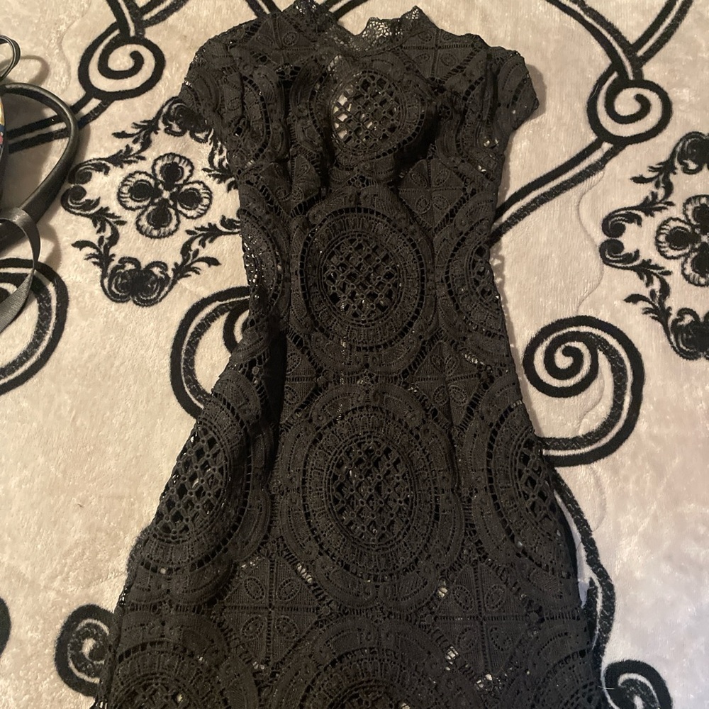 Black Lace Fit-and-Flare Women's Dress